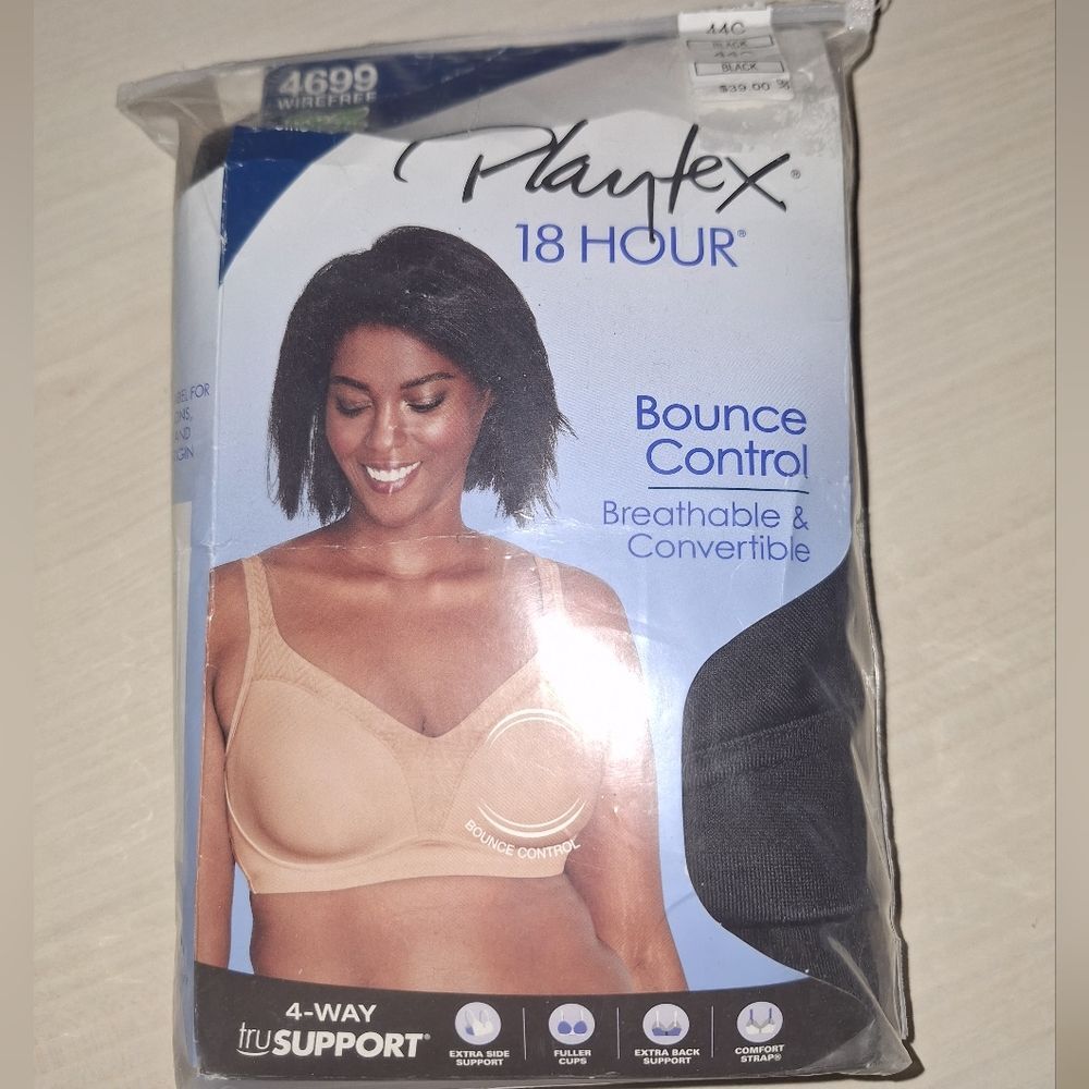 Women's Playtex US4699 18 Hour Bounce Control Wirefree Bra (Black 44C)